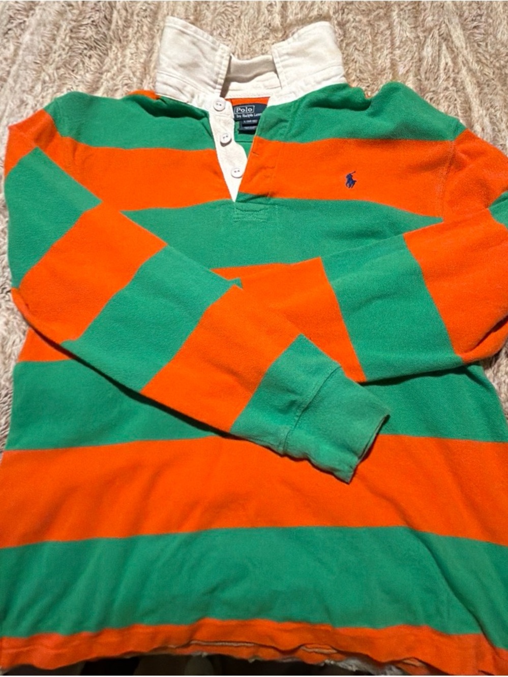 Polo by Ralph Lauren Green & Orange Striped Rugby Polo